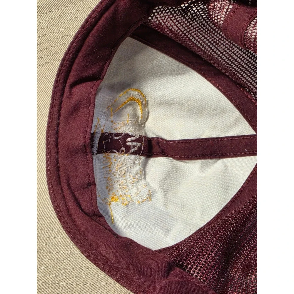 Tarrant Lumber Co Frankston TX Trucker Hat Maroon Tan Snapback Mesh Cap‎